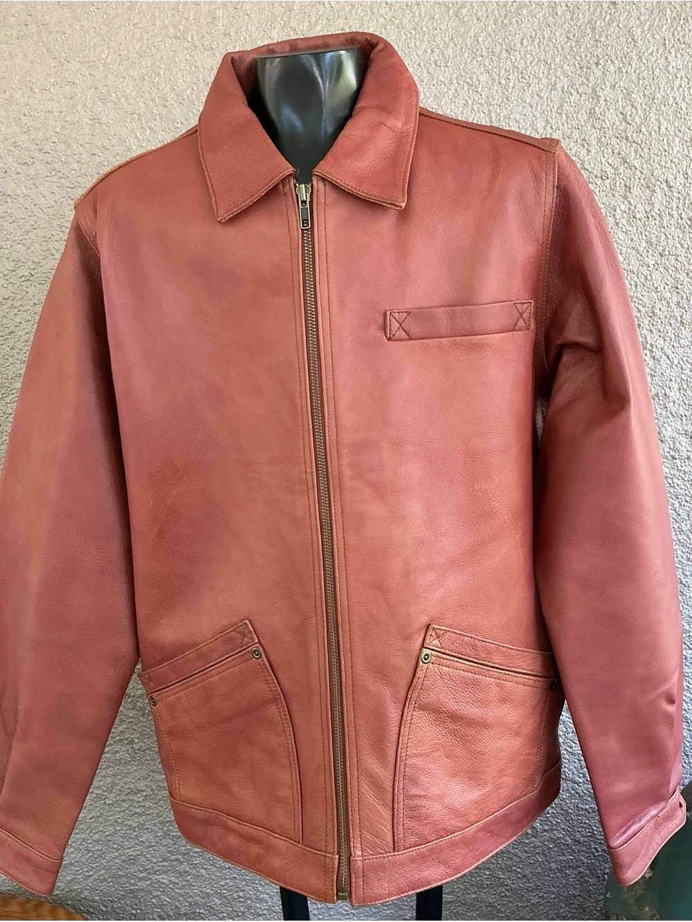 The Territory Ahead Rust Leather Zip Jacket